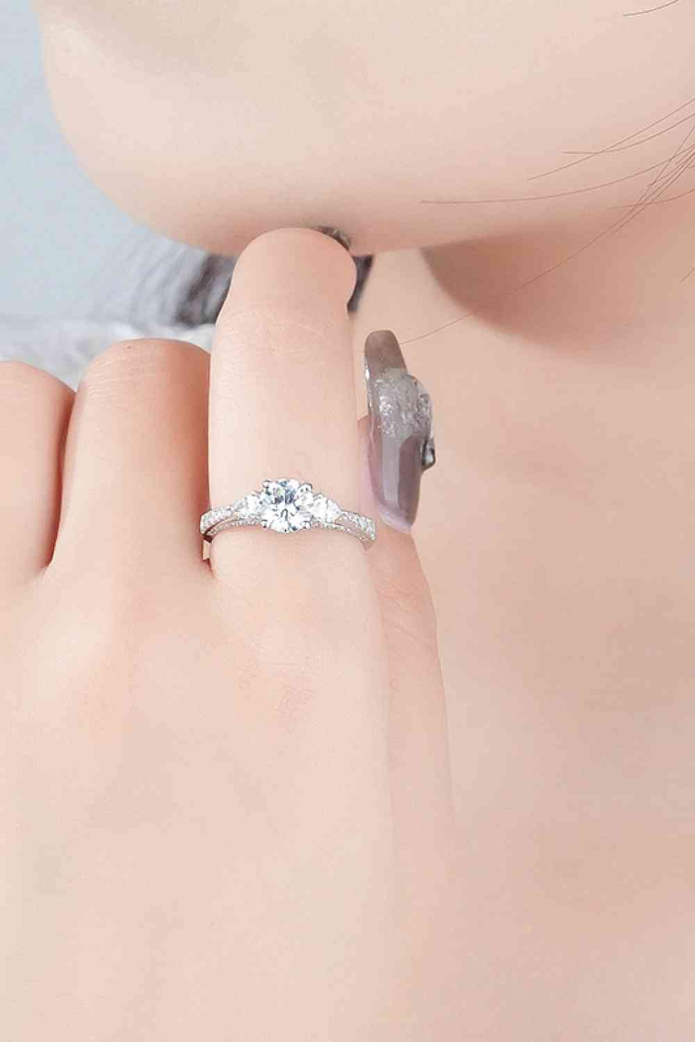 1 Carat Moissanite 4-Prong Side Stone Ring