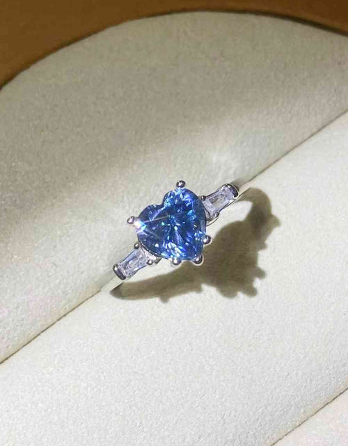 Load image into Gallery viewer, 1 Carat Moissanite Heart-Shaped Platinum-Plated Ring in Blue
