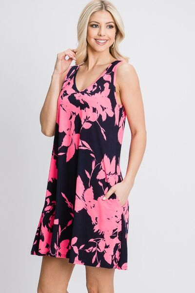 Load image into Gallery viewer, Heimish Full Size Floral V-Neck Tank Dress with Pockets
