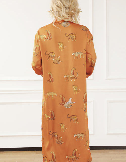 Load image into Gallery viewer, Animal Pattern Long Sleeve Slit Shirt Dress
