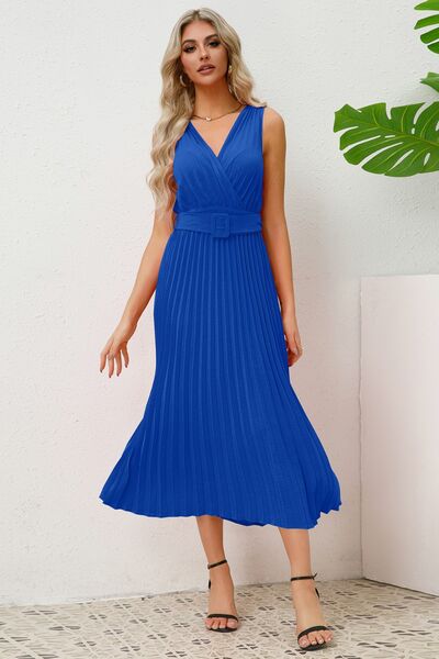 Load image into Gallery viewer, Surplice Sleeveless Midi Pleated Dress
