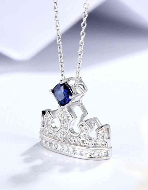 Load image into Gallery viewer, Zircon Lab-Grown Sapphire Crown Shape Pendant Necklace
