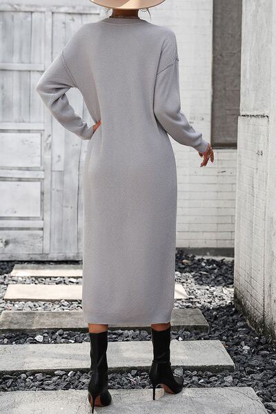 Load image into Gallery viewer, Decorative Button Notched Dropped Shoulder Sweater Dress
