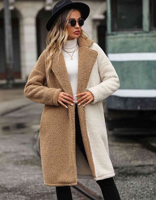 Load image into Gallery viewer, Contrast Dropped Shoulder Sherpa Coat
