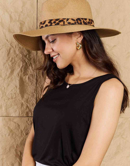 Load image into Gallery viewer, Fame Wild One Leopard Ribbon Straw Hat
