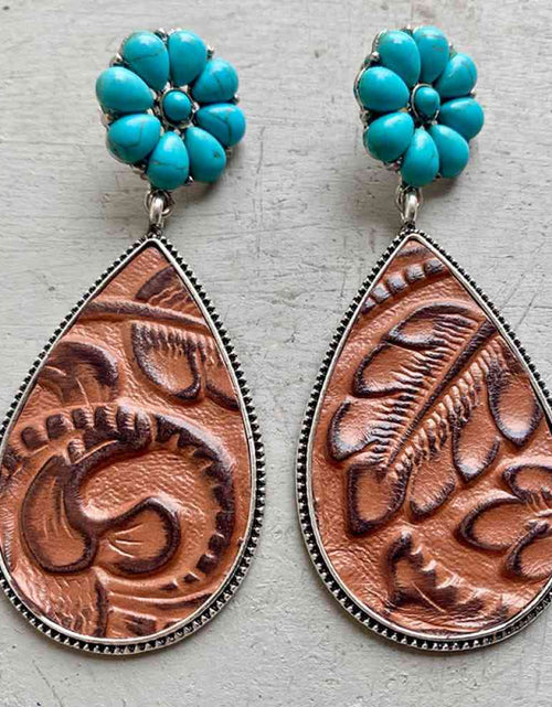 Load image into Gallery viewer, Turquoise Flower Teardrop Earrings
