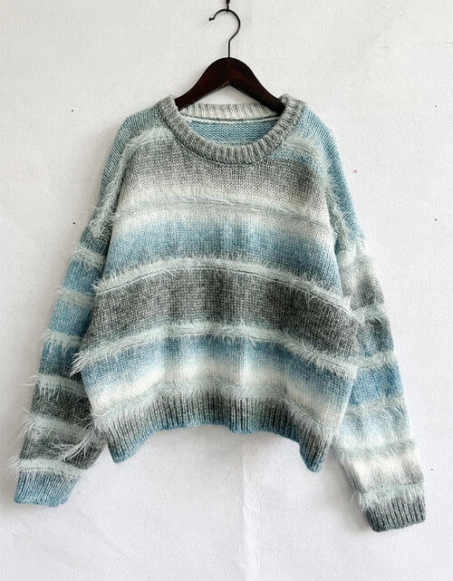 Load image into Gallery viewer, Striped Round Neck Long Sleeve Sweater
