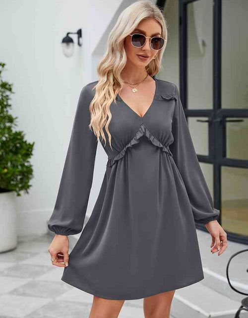 Load image into Gallery viewer, Frill Trim V-Neck Long Sleeve Dress
