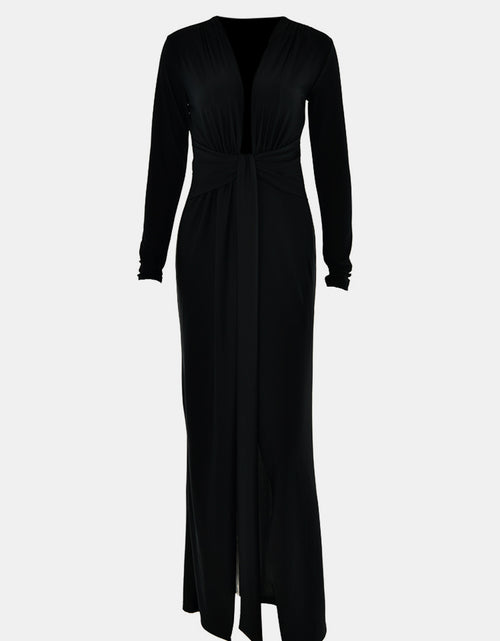 Load image into Gallery viewer, Ruched Slit Plunge Long Sleeve Dress
