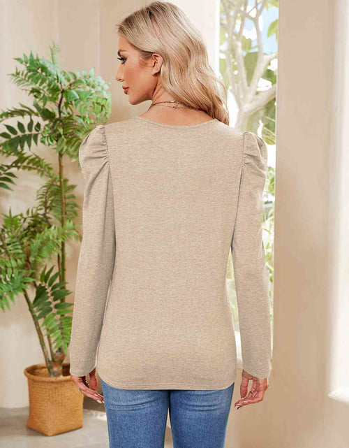 Load image into Gallery viewer, Buttoned Round Neck Puff Sleeve T-Shirt
