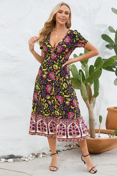 Load image into Gallery viewer, Printed Surplice Short Sleeve Dress
