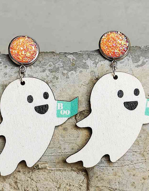 Load image into Gallery viewer, Ghost Shape Wooden Dangle Earrings
