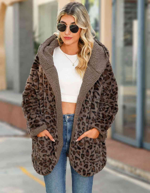 Load image into Gallery viewer, Leopard Hooded Coat with Pockets
