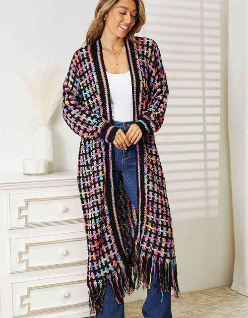 Load image into Gallery viewer, Double Take Full Size Multicolored Open Front Fringe Hem Cardigan
