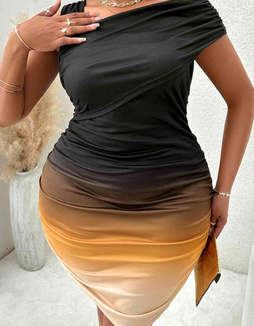 Load image into Gallery viewer, Plus Size Asymmetrical Neck Bodycon Dress
