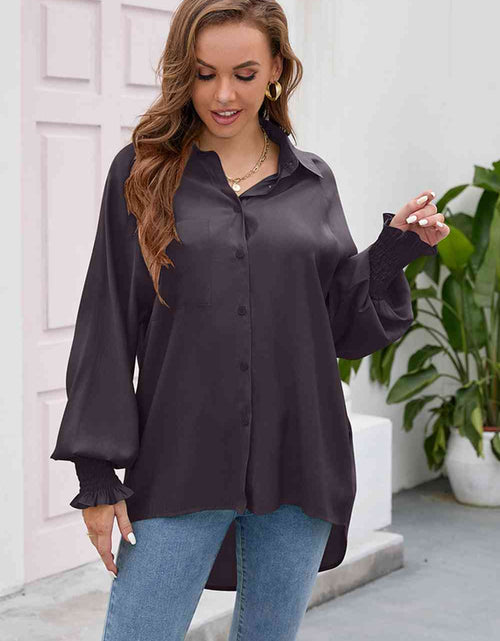 Load image into Gallery viewer, High-Low Collared Neck Lantern Sleeve Shirt
