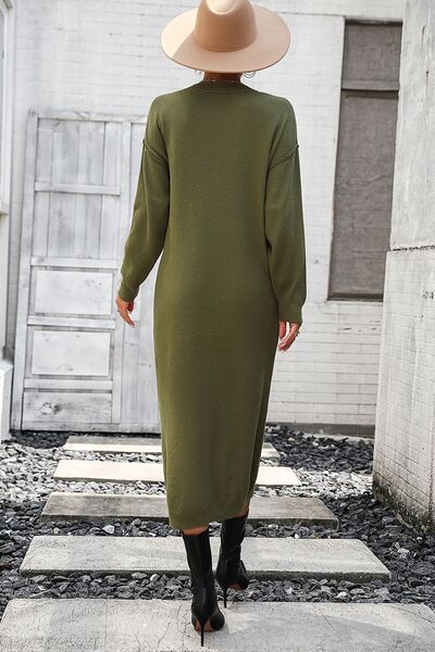 Load image into Gallery viewer, Decorative Button Notched Dropped Shoulder Sweater Dress
