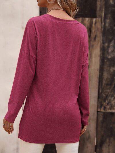 Load image into Gallery viewer, V-Neck Slit Long Sleeve T-Shirt
