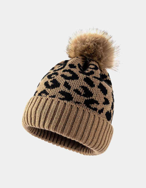 Load image into Gallery viewer, Leopard Pom-Pom Cuffed Beanie
