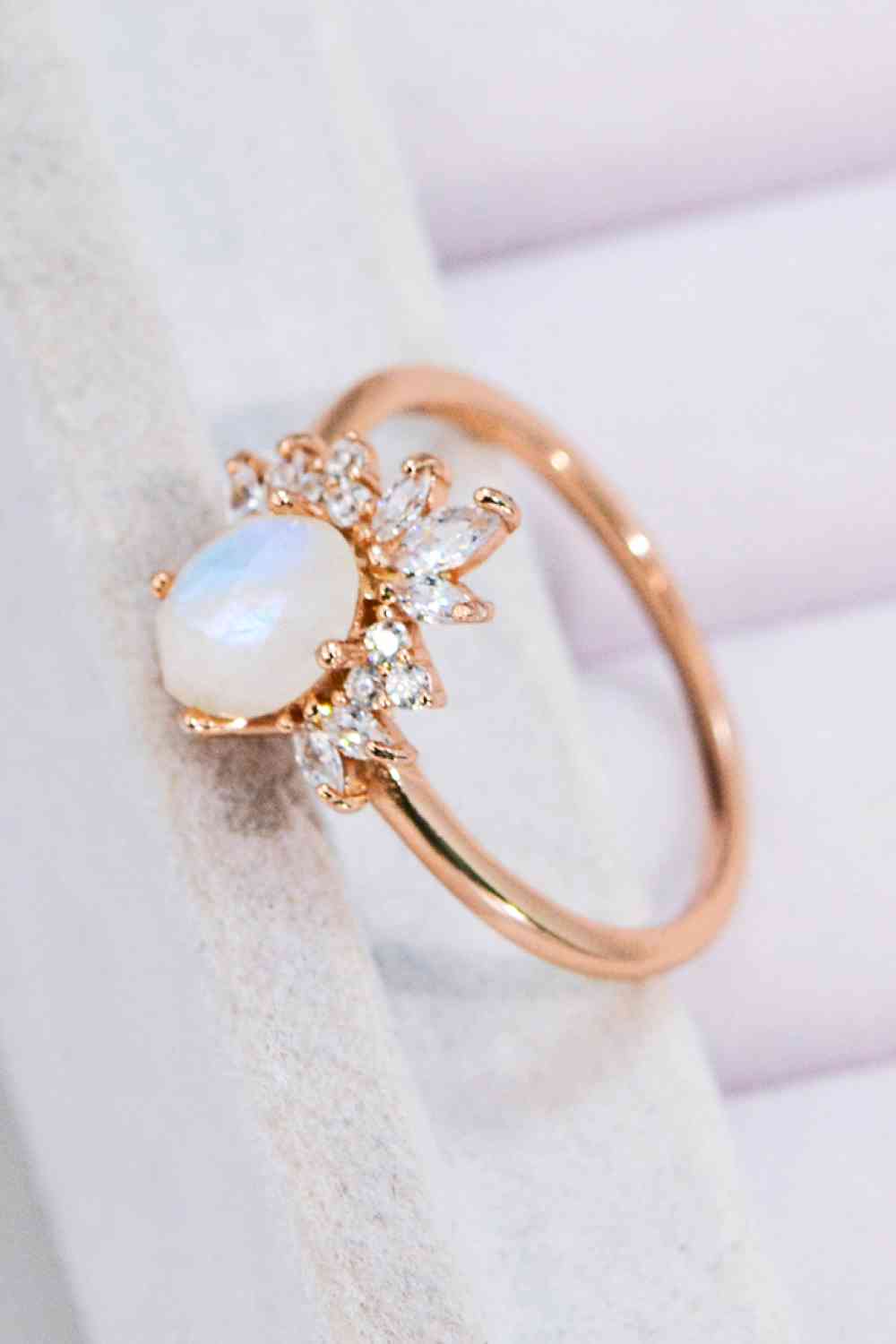 18K Rose Gold-Plated Natural Moonstone Ring