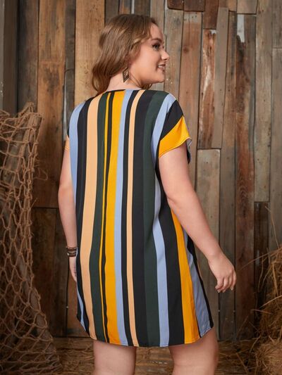 Load image into Gallery viewer, Plus Size Striped Short Sleeve Mini Dress
