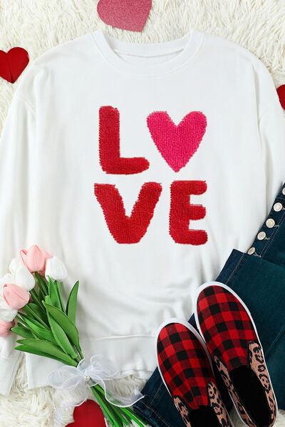 Load image into Gallery viewer, LOVE Round Neck Dropped Shoulder Sweatshirt
