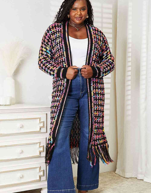 Load image into Gallery viewer, Double Take Full Size Multicolored Open Front Fringe Hem Cardigan
