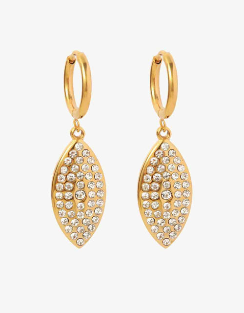 Load image into Gallery viewer, Inlaid Rhinestone Leaf Drop Earrings
