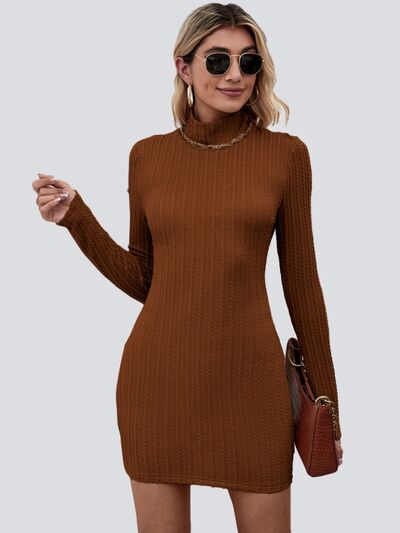 Load image into Gallery viewer, Cutout Mock Neck Long Sleeve Wrap Dress
