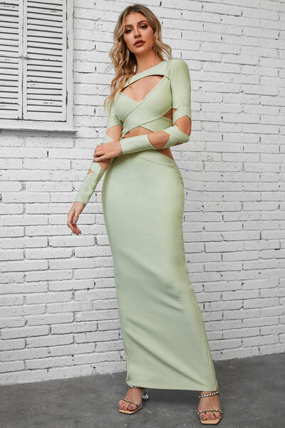 Load image into Gallery viewer, Cutout Round Neck Maxi Wrap Dress
