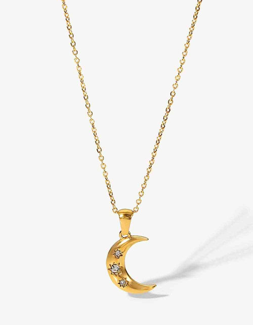 Load image into Gallery viewer, 18K Gold Plated Inlaid Zircon Moon Pendant Necklace
