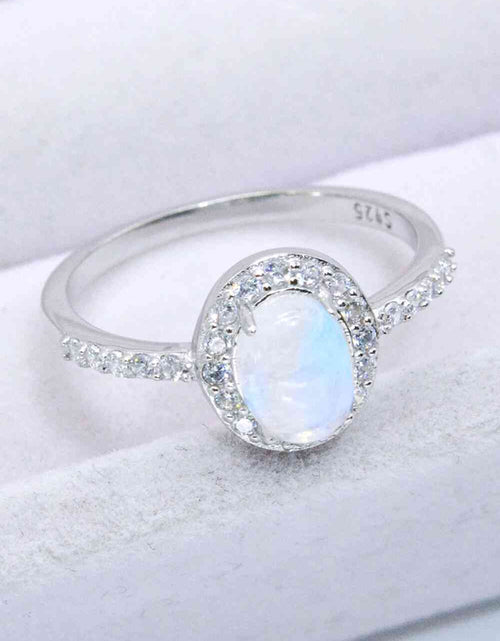 Load image into Gallery viewer, 925 Sterling Silver Natural Moonstone Halo Ring
