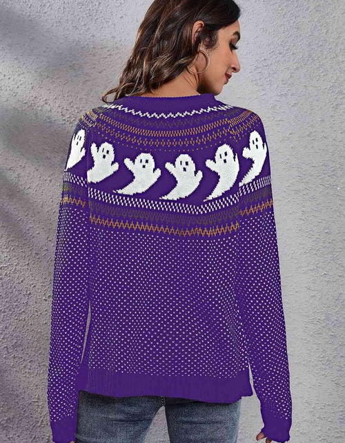 Load image into Gallery viewer, Ghost Pattern Round Neck Long Sleeve Sweater
