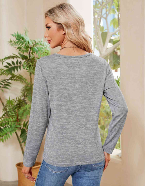 Load image into Gallery viewer, Buttoned Round Neck  Long Sleeve T-Shirt
