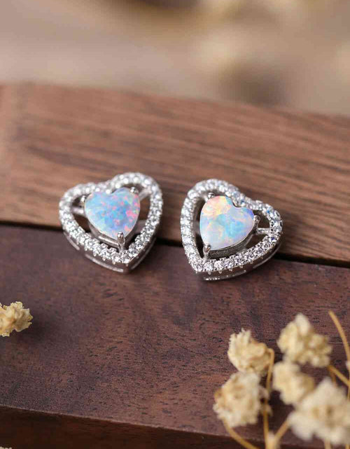 Load image into Gallery viewer, 925 Sterling Silver Opal Heart Stud Earrings
