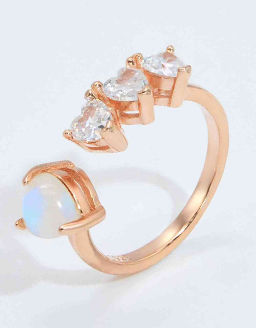 Load image into Gallery viewer, Natural Moonstone and Zircon Heart Open Ring
