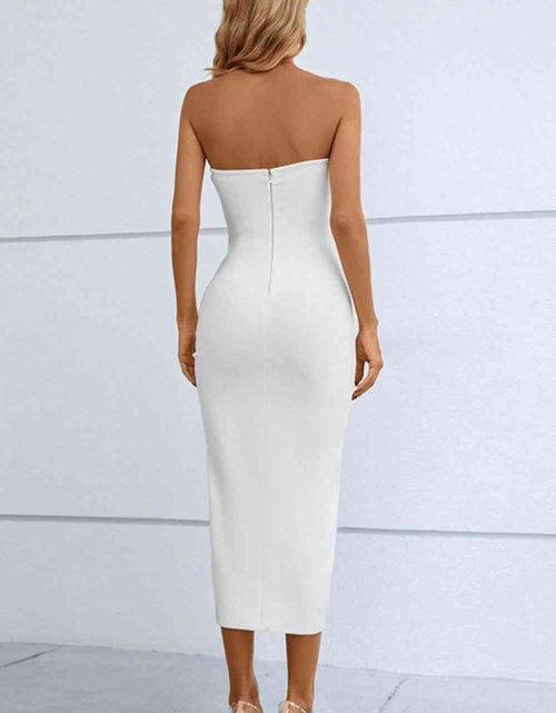 Load image into Gallery viewer, Cutout Strapless Drawstring Detail Split Bandage Dress
