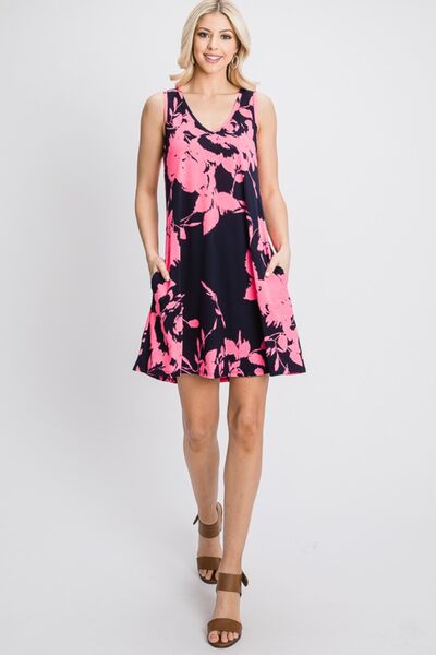 Load image into Gallery viewer, Heimish Full Size Floral V-Neck Tank Dress with Pockets
