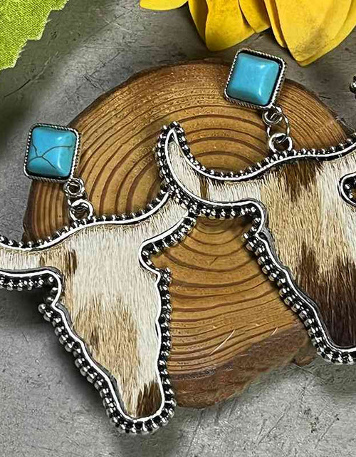 Load image into Gallery viewer, Bull Shape Turquoise Dangle Earrings
