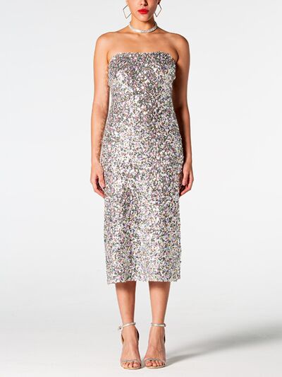 Load image into Gallery viewer, Sequin Straight Neck Midi Wrap Dress
