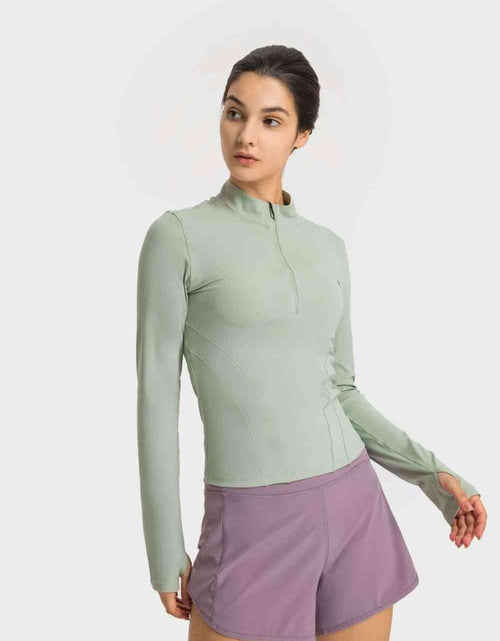 Load image into Gallery viewer, Half Zip Thumbhole Sleeve Sports Top
