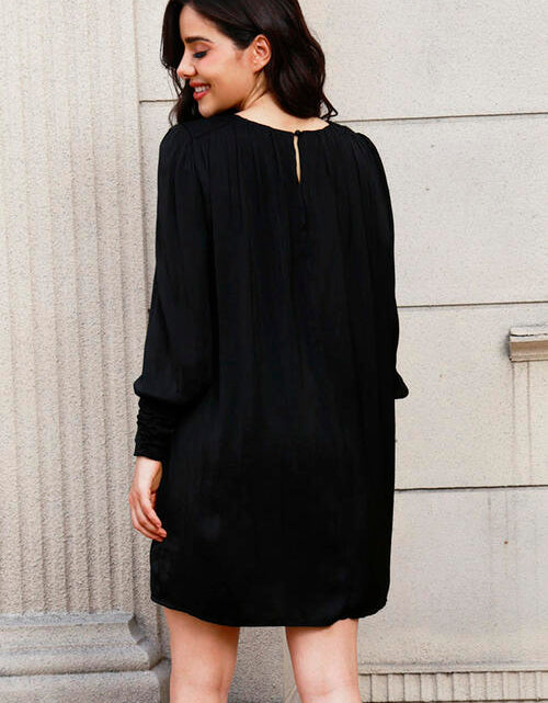 Load image into Gallery viewer, Ruched Round Neck Long Sleeve Mini Dress
