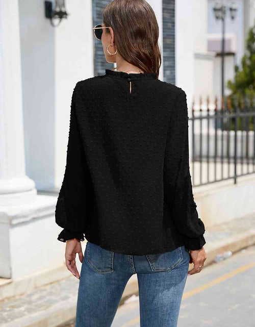 Load image into Gallery viewer, Smocked Mock Neck Swiss Dot Top
