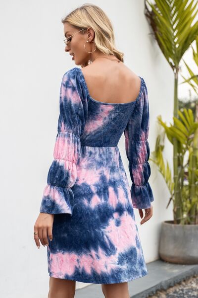 Load image into Gallery viewer, Tie-Dye Square Neck Flounce Sleeve Dress
