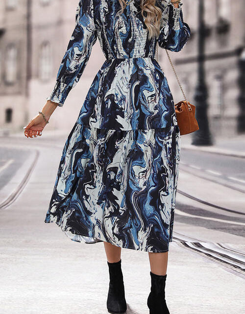 Load image into Gallery viewer, Printed Smocked Ruffle Hem Dress
