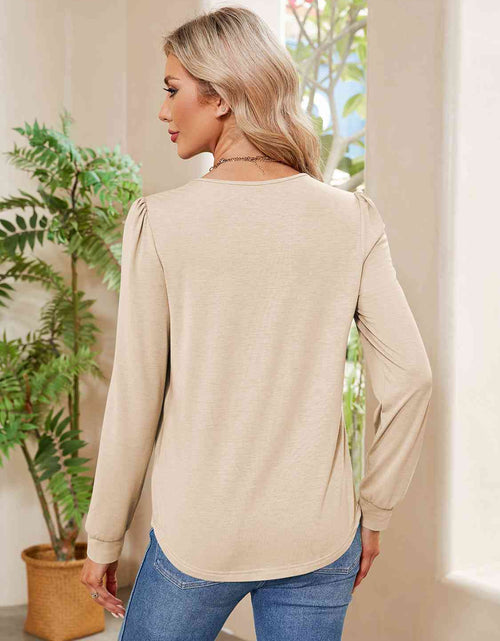 Load image into Gallery viewer, Ruched Round Neck Long Sleeve Blouse
