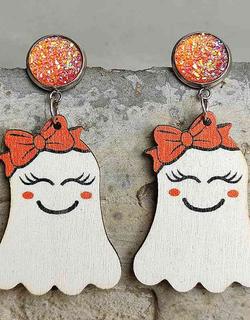 Load image into Gallery viewer, Ghost Shape Wooden Dangle Earrings
