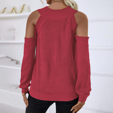 Load image into Gallery viewer, Round Neck Cold-Shoulder Sweater
