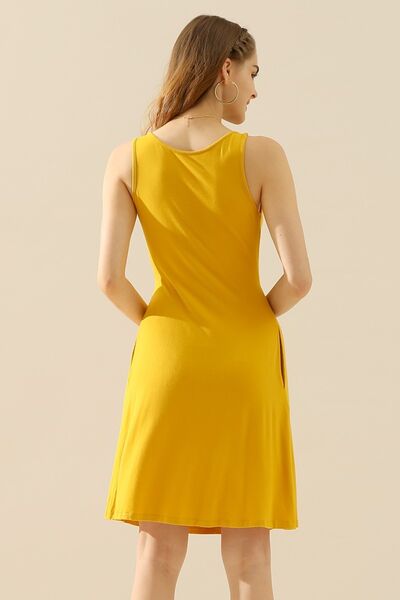 Load image into Gallery viewer, Doublju Full Size Round Neck Ruched Sleeveless Dress with Pockets
