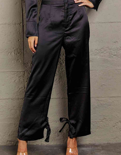 Load image into Gallery viewer, Long Sleeve Cropped Blouse and Tie Detail Long Pants Set
